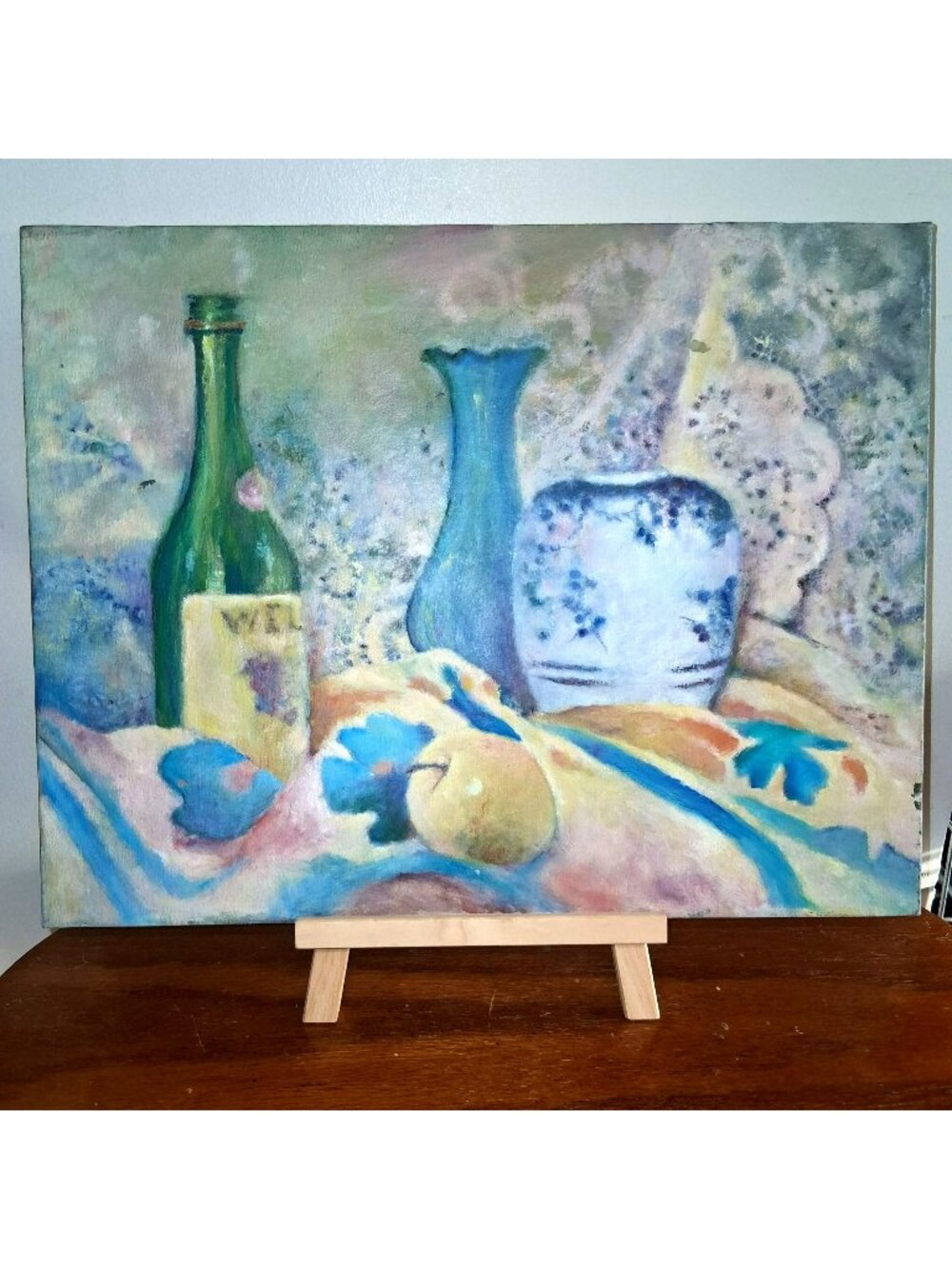 Still Life Oil Painting On Canvas Pastels Signed Mable Hartman Vintage
